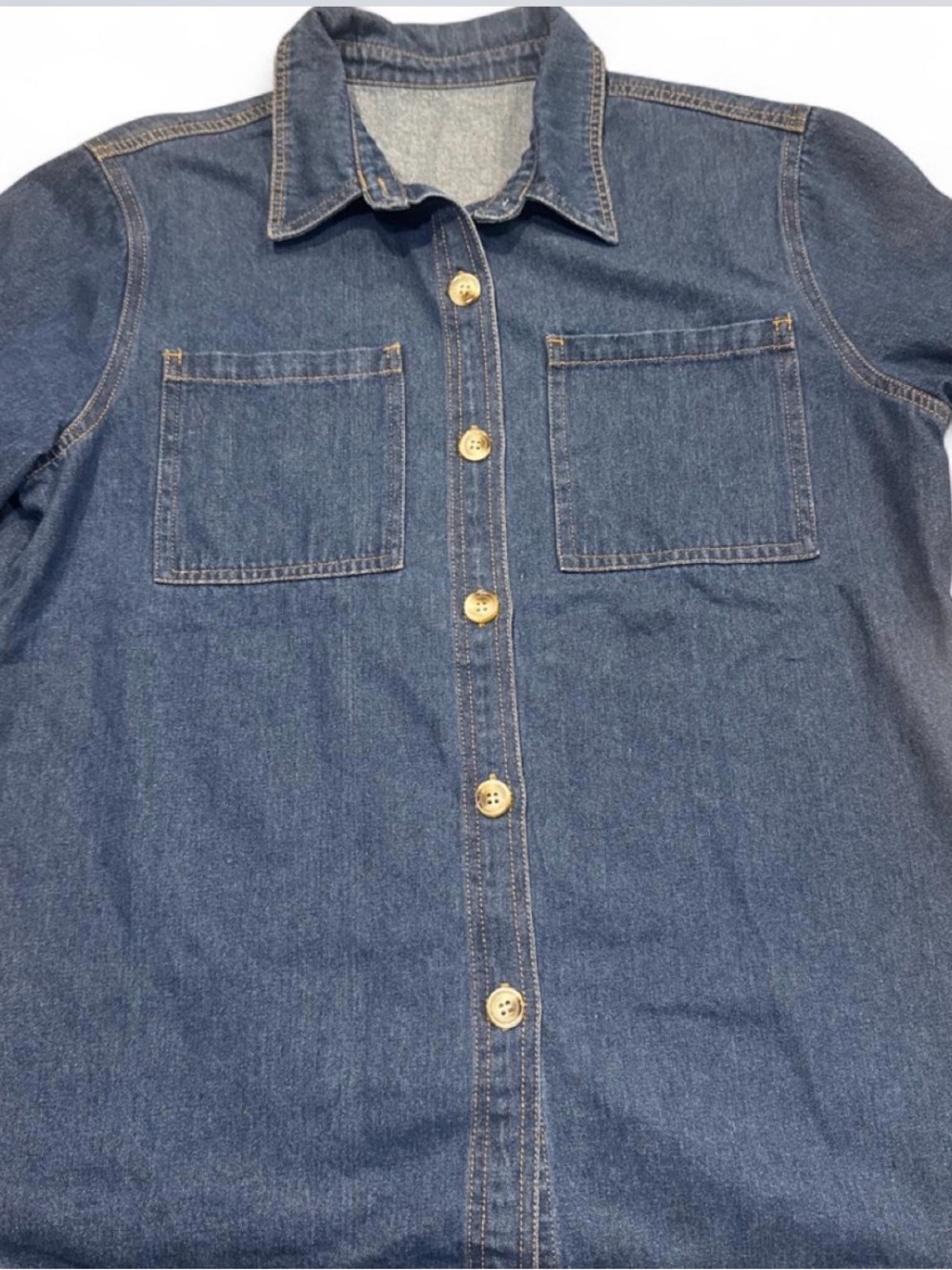 Source Unknown Dark Blue Denim Button-Up Blouse